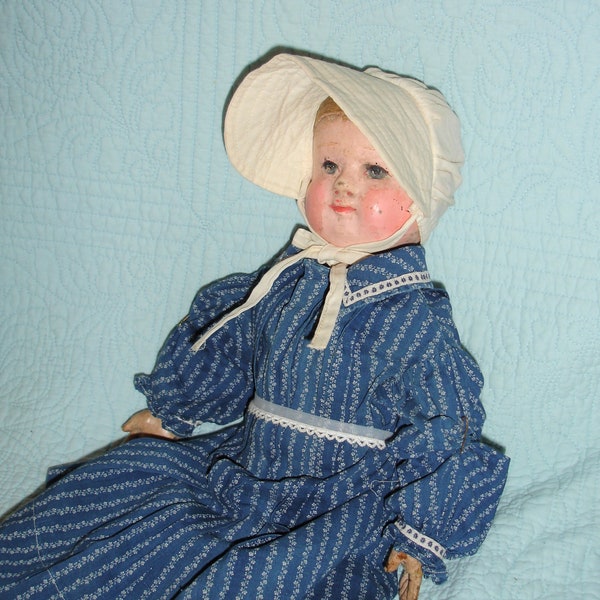 RARE DOLL, Martha Chase 19” Painted Stockinette Baby Doll, Pawtucket, Rhode Island, Pre- or c.1920, with original label Doll
