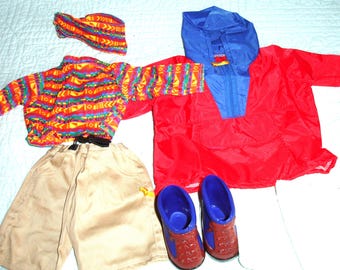 Vintage 1990s 18 Inch Doll Hiking Outfit 5pc Windbreaker Shorts Boots Headband