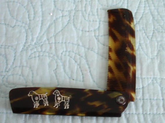 Tortoise Shell Celluloid Folding Retractable Hair… - image 4
