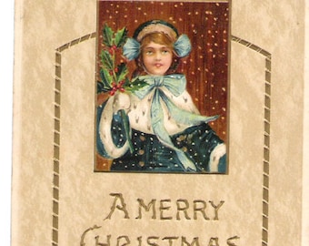 Antique Christmas Postcard 1911 Victorian Girl Winter Fur Dover New Hampshire C71
