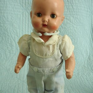 Vintage Celluloid Boy Doll 12” Original Clothes Blue Sleep Eyes