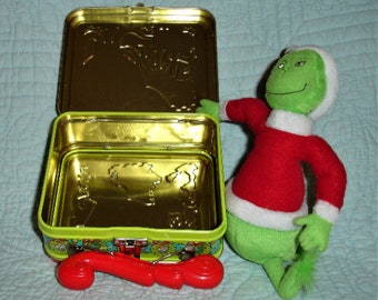 Vintage Grinch Who Stole Christmas Collectibles With Grinch Doll and Mini Lunch  Box 