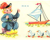 Vintage Duro Decal Retro Holland Dutch Folk Boy Child Sailboat Ducks 314A