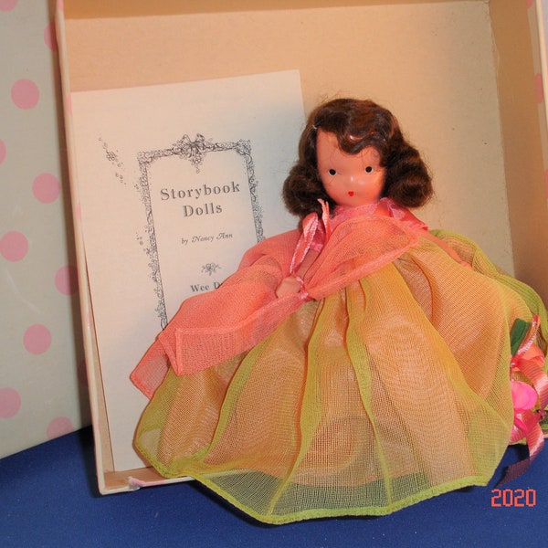 Vintage NASB Nancy Ann Storybook 5 1/2" Doll WEDNESDAY'S CHILD in Box All Bisque  Jointed Arms Frozen Legs