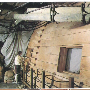 Vintage Postcard of Sailing Ship, Caulking the “Valiant’s” Wooden Walls, Historic Dockyard, Chatham, MA  S70