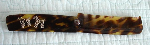 Tortoise Shell Celluloid Folding Retractable Hair… - image 3