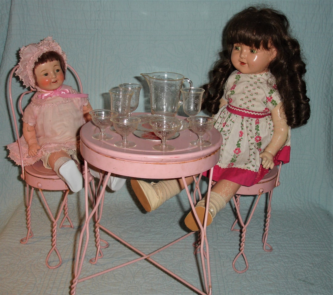 Buy Doll Size Table and Chairs Child's Vintage Pink Metal Ice