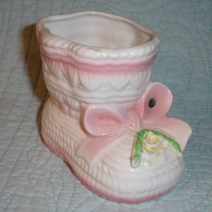 Baby Bootie Planter Pink Vintage Rubens Ceramic, Number 300, Made in Japan 1950&#39;s Ceramic Baby Shoe Planter
