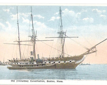 Vintage Postcard, Sailing Ship, Old (Ironsides) Constitution, Boston, MA ,  S18