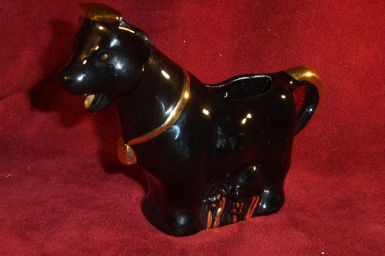 Vintage Bull/cow Shaped Creamer/pitcher Ceramic Glossy Black Etsy