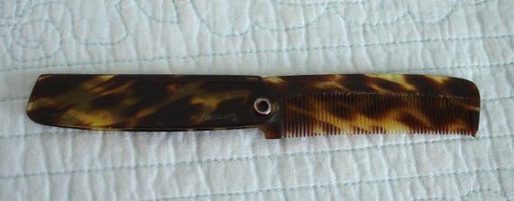 Tortoise Shell Celluloid Folding Retractable Hair… - image 6