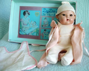 RARE 1930s First Edition Effanbee Dy-Dee Baby Doll Mold 1 - 11" Applied Ears Drink Wet Doll