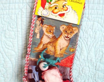 Calcetín navideño vintage de malla roja de 38 cm (15 pulgadas) relleno, preempacado, recuerdos de la infancia, regalo navideño para niños