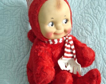 Vintage Red Plush Kewpie Doll With Vinyl Face by Knickerbocker 9