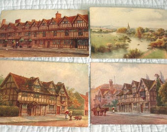 4 postales de la serie Salmon de la Inglaterra de Shakespeare
