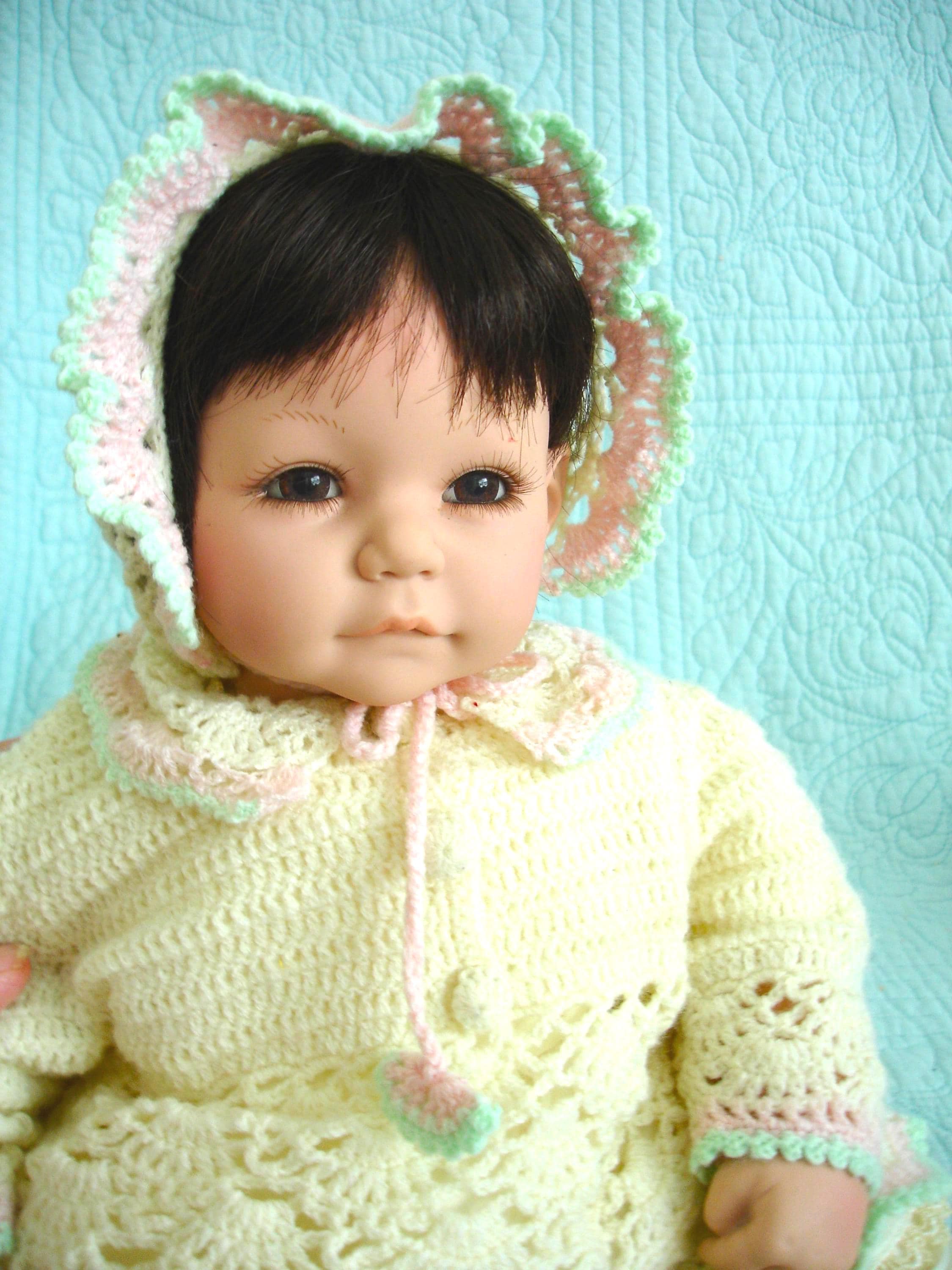 Vintage 1990s Adora Realistic 20 Inch Baby Doll in Cream Crochet