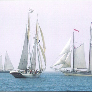 Vintage Postcard of Sailing Ship, The “Mary Day” (L) Gives Way to the “Heritage” (R)   S130