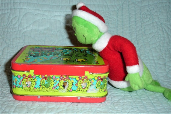 Vintage Grinch Who Stole Christmas Collectibles With Grinch Doll and Mini Lunch  Box 