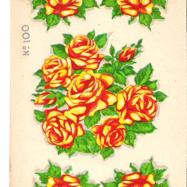 Vintage Eagle Decal Retro Flowers Yellow/Red Variegated Roses 100