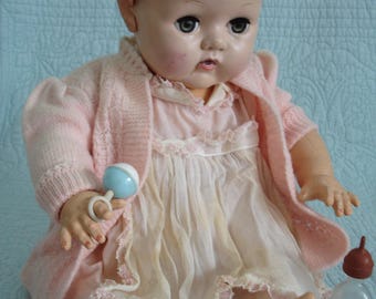 Rare 1940s Effanbee Dy-Dee Lou Baby Doll, Antique Mold 3, 20"
