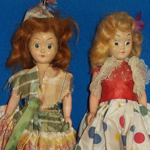 Vintage Doll Pair Hard Plastic 7&quot; Molded  Straight Leg Open Close Eyes Painted Lashes  40&#39;s- 50&#39;s