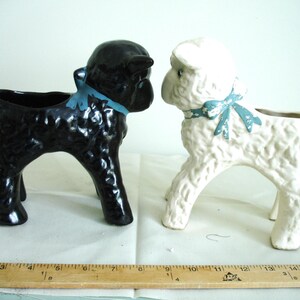 Vintage Ceramic Lamb Planters Pair • Black White Nursery Pottery Decor