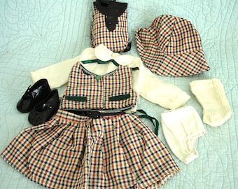 Checkered School Outfit for 18 Inch Doll, Complete with Vest, Skirt, Blouse, Shoes, Socks,  Backpack/Bookbag