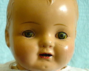 Antique 16” Baby Hendren Doll, Composition Head, Embroidered Gown