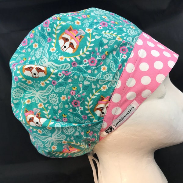 Foxes in Vienna Scrub Hats Surgical Cap Bouffant Tech Nurse Surgeon Medical Caps OR Surgery Hats Vet Chef LoveNstitchies Pink Dots Aqua