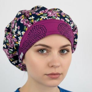 Surgical Cap for Women, Bouffant Style Scrub Hat for Long Hair, Adjustable