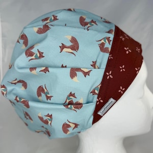 Surgical Cap for Women, Bouffant Style Scrub Hat for Long Hair, Adjustable Fox