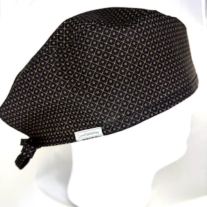 Black Tie Men's Fitted Scrub Cap: Handmade Surgical Hat Unisex Gold