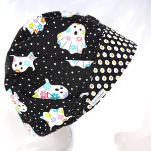 Halloween Bouffant Scrub Hat, Floral Ghosts, Adjustable Cotton Surgical Cap