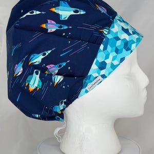 Space Surgical Cap for Women, Bouffant Style Scrub Hat for Long Hair, Adjustable Elastic