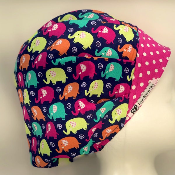 Elephants Surgical Cap Bouffant Scrub Hats for Women Scrub Tech Nurse Surgery Hat Caps Teal Navy Blue CRNA LoveNstitchies Hot Pink dots