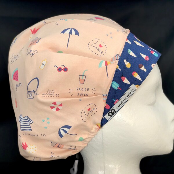 Beach Vacation Surgical Cap for Women Scrub Hats Surgeon Bouffant Caps OR Surgery Tech Nurse Anesthesia Blue LoveNstitchies Pink Ice Cream