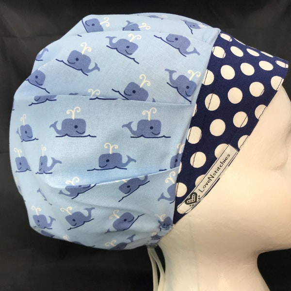 Whaley Blue bouffant Surgical Cap Scrub Hats OR Nurse Bonnet Hat Scrub Tech Surgery Caps Medical CRNA Surgeon Anesthesia Navy Dot Headband