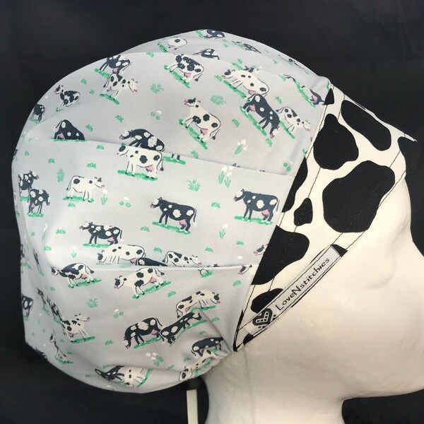 Cows Farm Surgical Cap Bouffant Scrub Hats for Women Gray Black LoveNstitchies Anesthesia Hat OR Surgery Nurse Tech