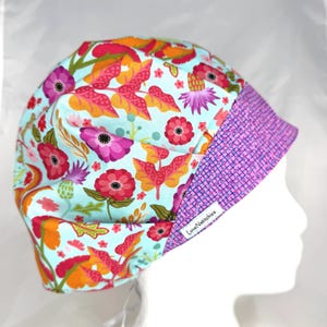 Surgical Cap for Women, Bouffant Style Scrub Hat for Long Hair, Adjustable Zinnias