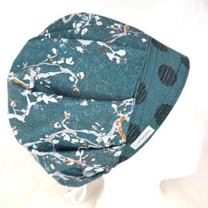 Bouffant Surgical Scrub Cap, Teal Green Cherry Trees, Adjustable Cotton Hat