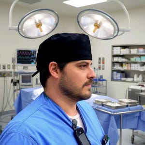 Solid Black Cotton Men's Fitted Scrub Cap: Handmade Surgical Hat Unisex