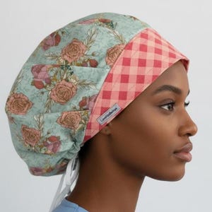 Surgical Cap for Women, Bouffant Style Scrub Hat for Long Hair, Adjustable