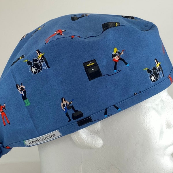 90’s Rock Band Blue Gray Mens surgical surgeon's cap Fitted scrub caps hat Men OR surgery Biker Minimalist large 23" LoveNstitchies KISS