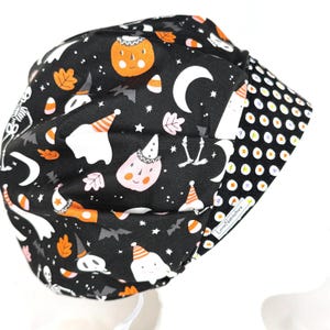 Halloween Surgical Cap for Women, Bouffant Style Scrub Hat for Long Hair, Adjustable