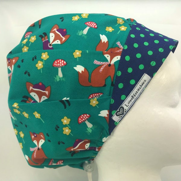 For Fox Sake Bouffant Scrub Hats for Women Surgical Cap Tech Nurse Caps OR Surgery Hats Teal Navy Blue Green Dots Purple LoveNstitchies Cute