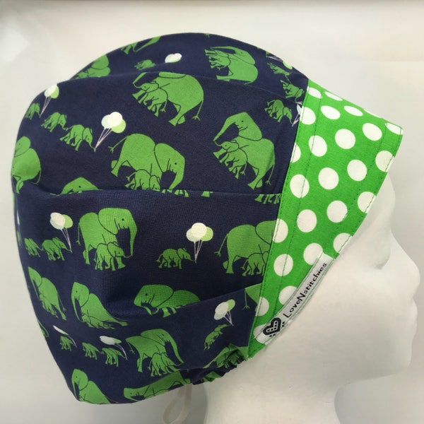 Mama & Baby Elephants Surgical Cap Bouffant Scrub Hats for Women Navy Blue Green Tech Nurse Medical OR LoveNstitchies Preppy Balloons