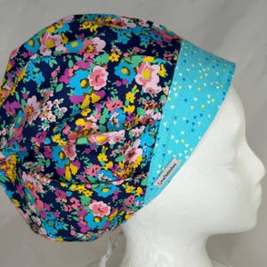 Floral Bouffant Scrub Hat, Adjustable Toggle, Long Hair Surgical Cap