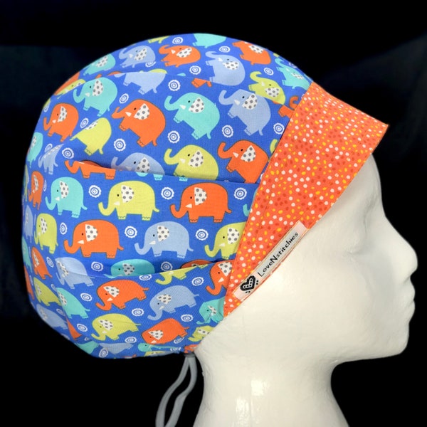 Elephants Surgical Cap Bouffant Scrub Hats for Women Medical Scrub Tech Nurse Surgery Hat Caps Orange Blue CRNA LoveNstitchies small dots