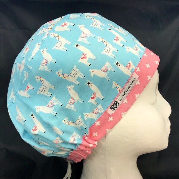 Drama Llama Surgical Cap Scrub Hats for Women European Style Euro Medical Surgery OR Nurse Vet Tech Medical LoveNstitchies Blue Pink PA CRNA