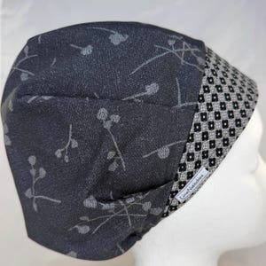 Shadow Black Surgical Cap for Women, Bouffant Style Scrub Hat for Long Hair, Adjustable